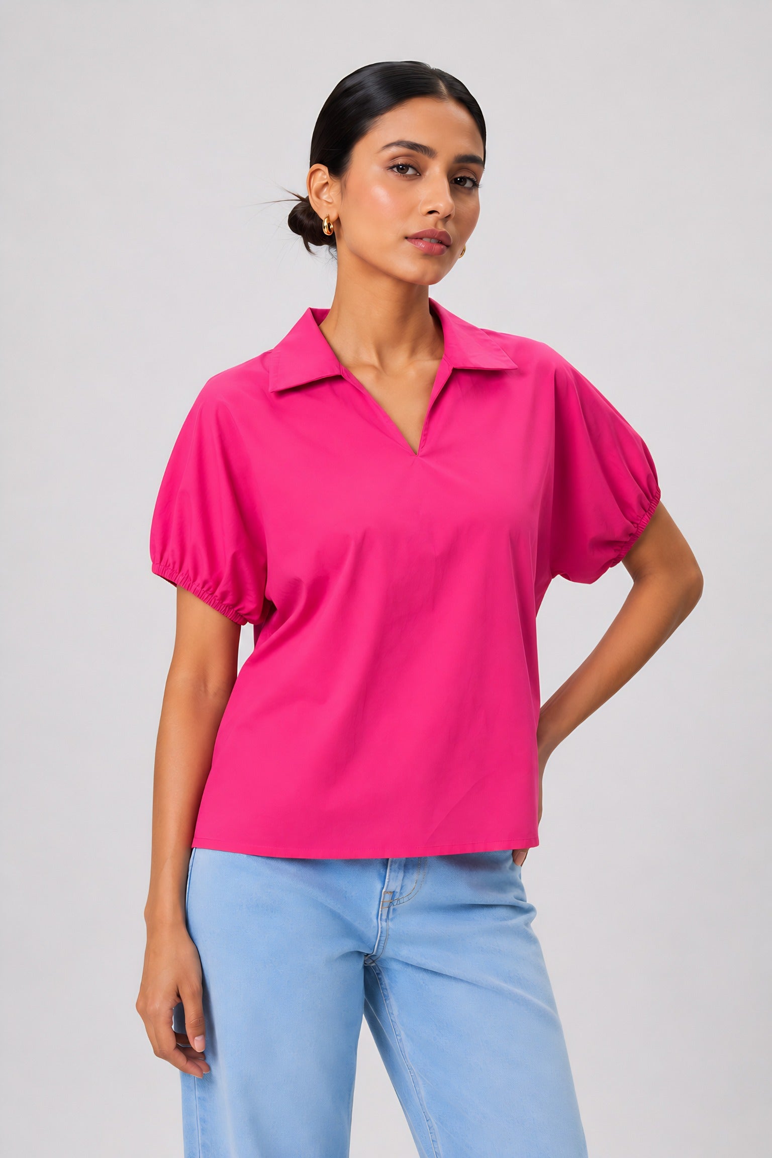 Pink Poplin Collared Shirt
