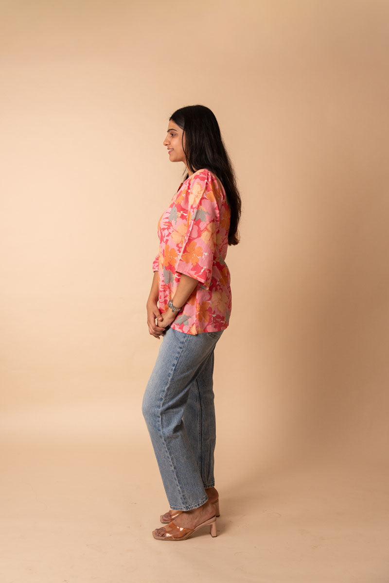 Pink Floral Flex Cotton Tunic