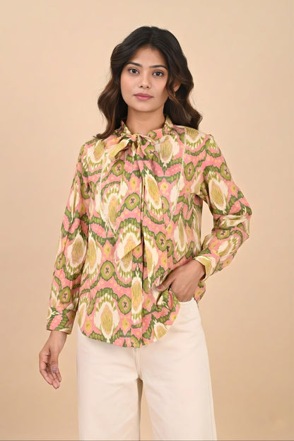 Pink Ikat Neck Tie Shirt