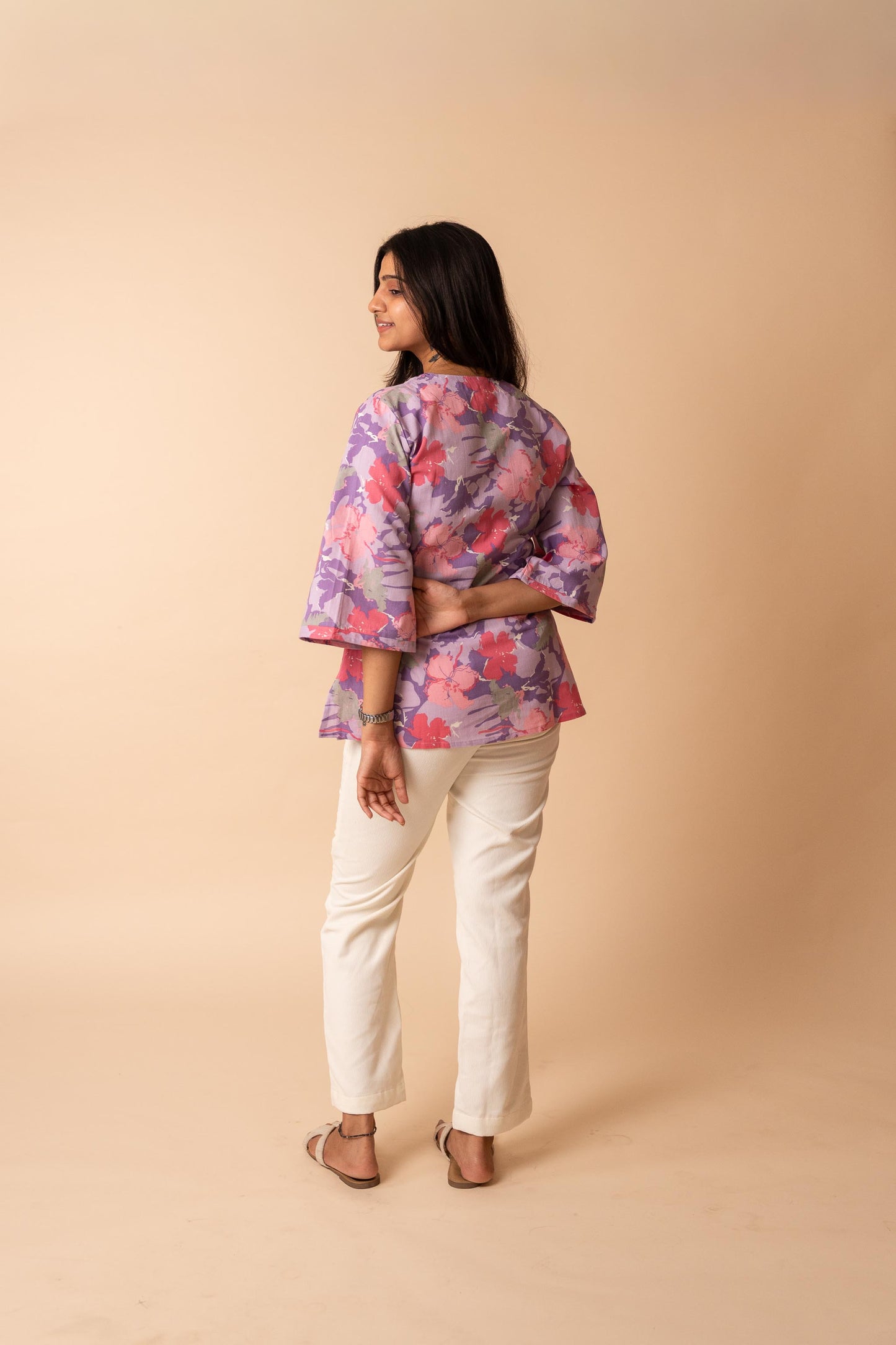 Purple Floral Printed Flex Cotton Tunic