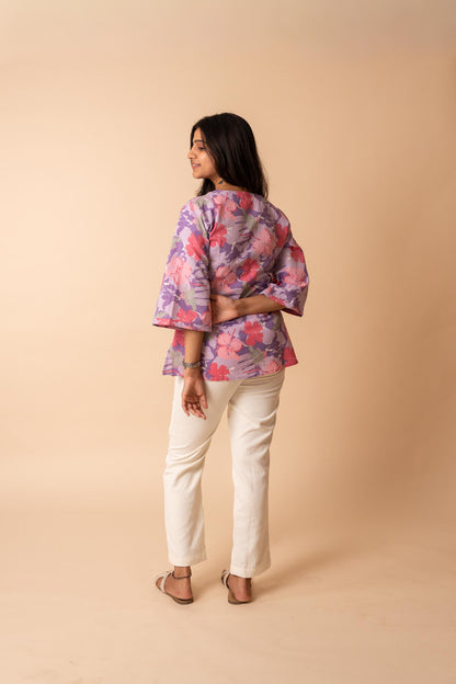 Purple Floral Printed Flex Cotton Tunic