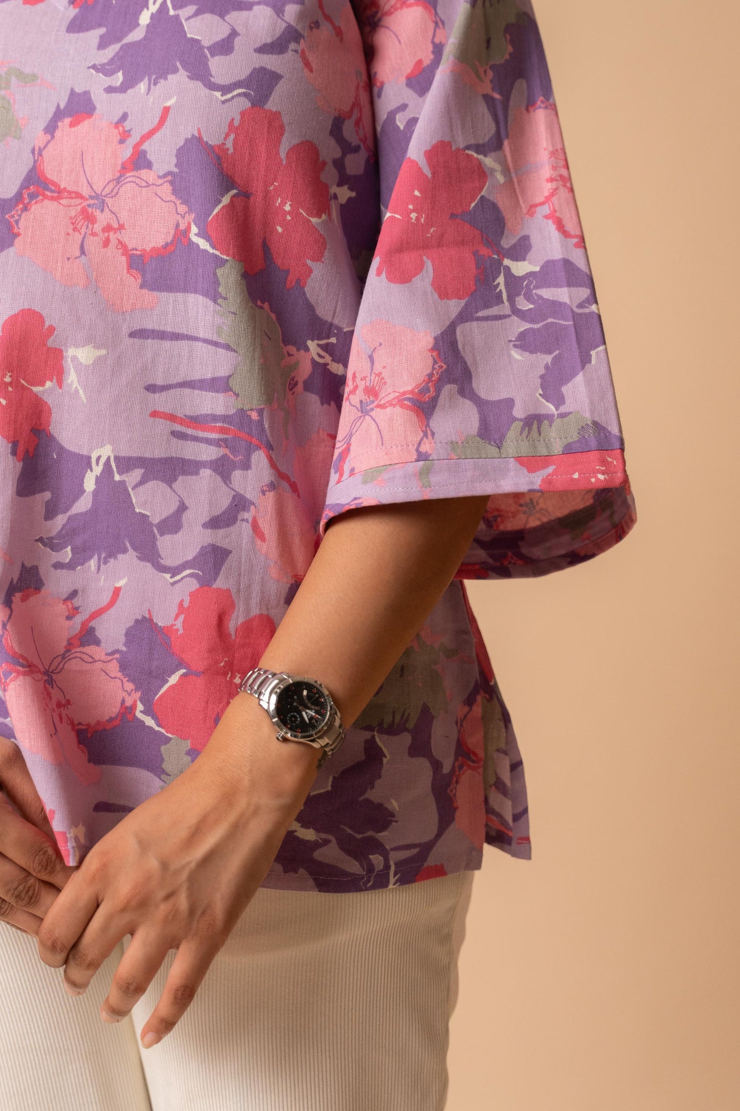Purple Floral Printed Flex Cotton Tunic