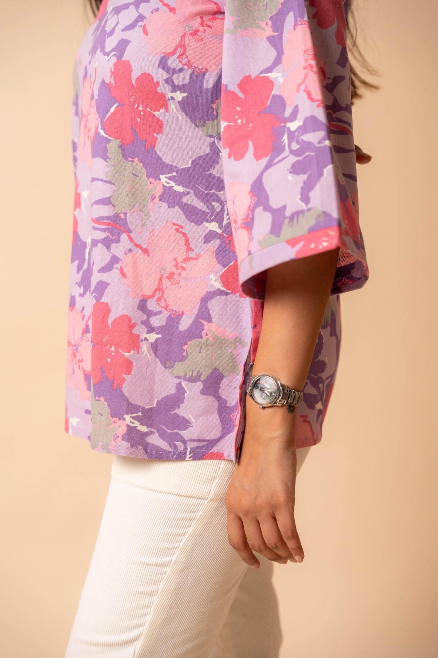 Purple Floral Printed Flex Cotton Tunic