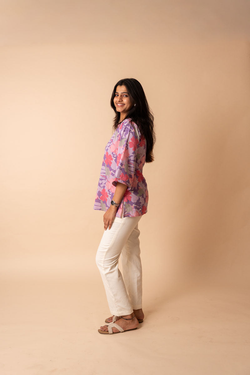 Purple Floral Flex Cotton Tunic