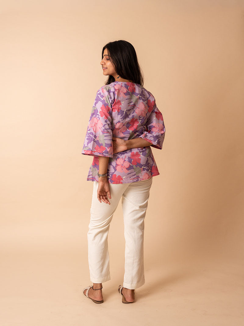 Purple Floral Flex Cotton Tunic