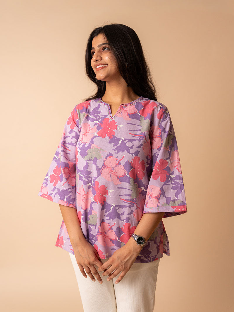 Purple Floral Flex Cotton Tunic