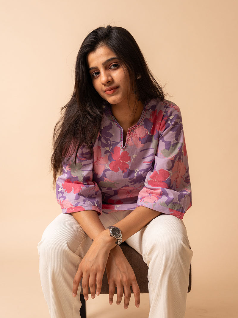 Purple Floral Flex Cotton Tunic