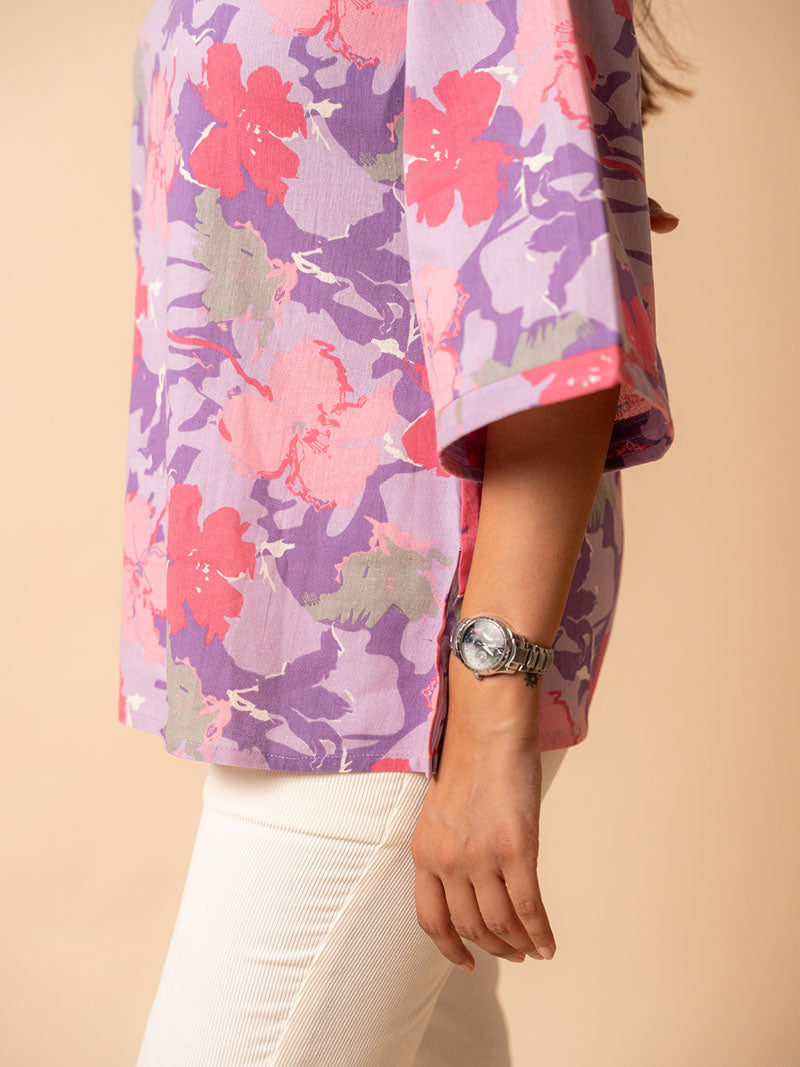 Purple Floral Flex Cotton Tunic