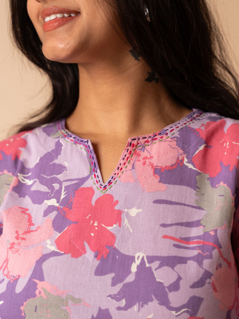 Purple Floral Flex Cotton Tunic