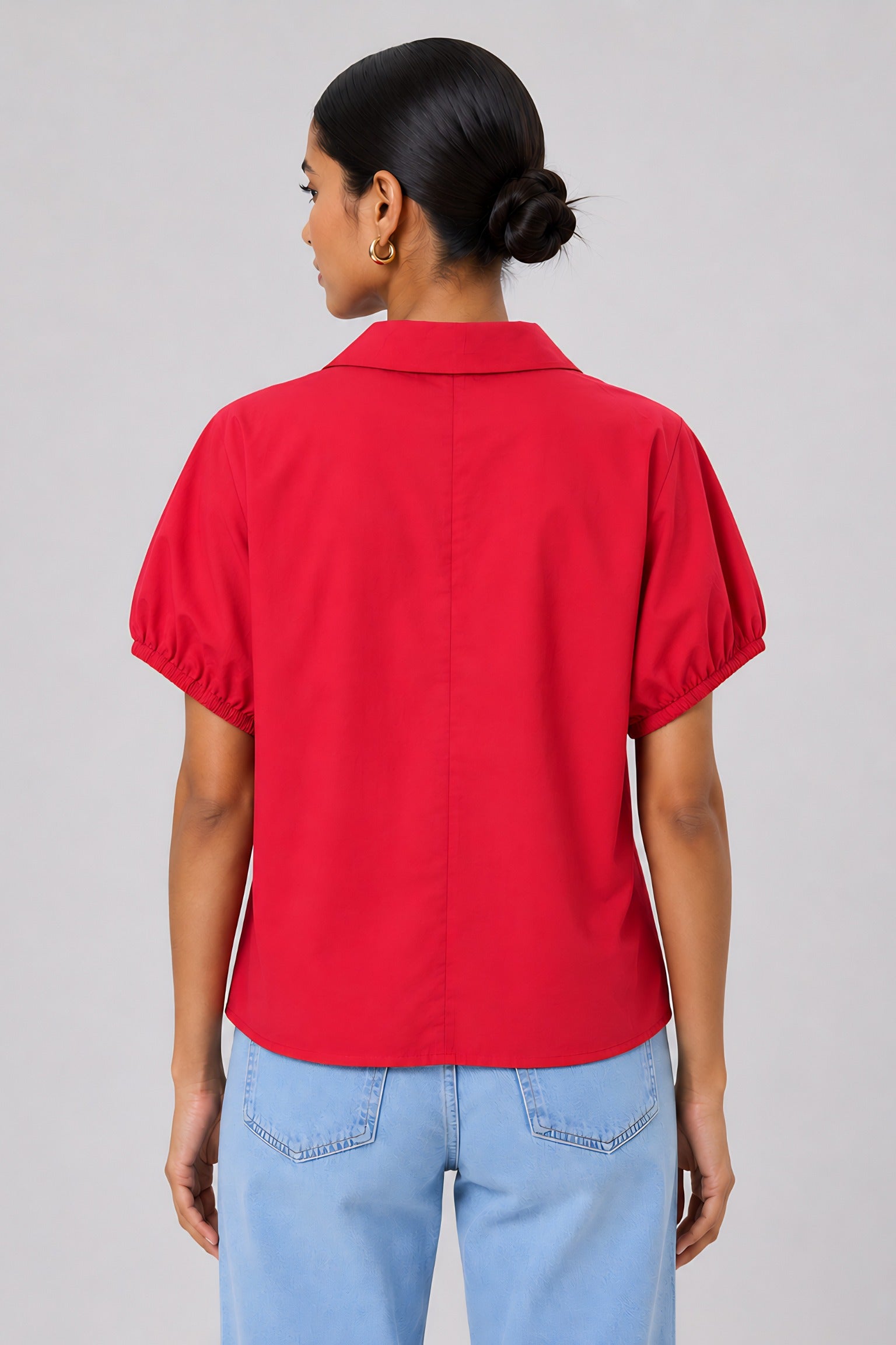 Red Poplin Collared Shirt