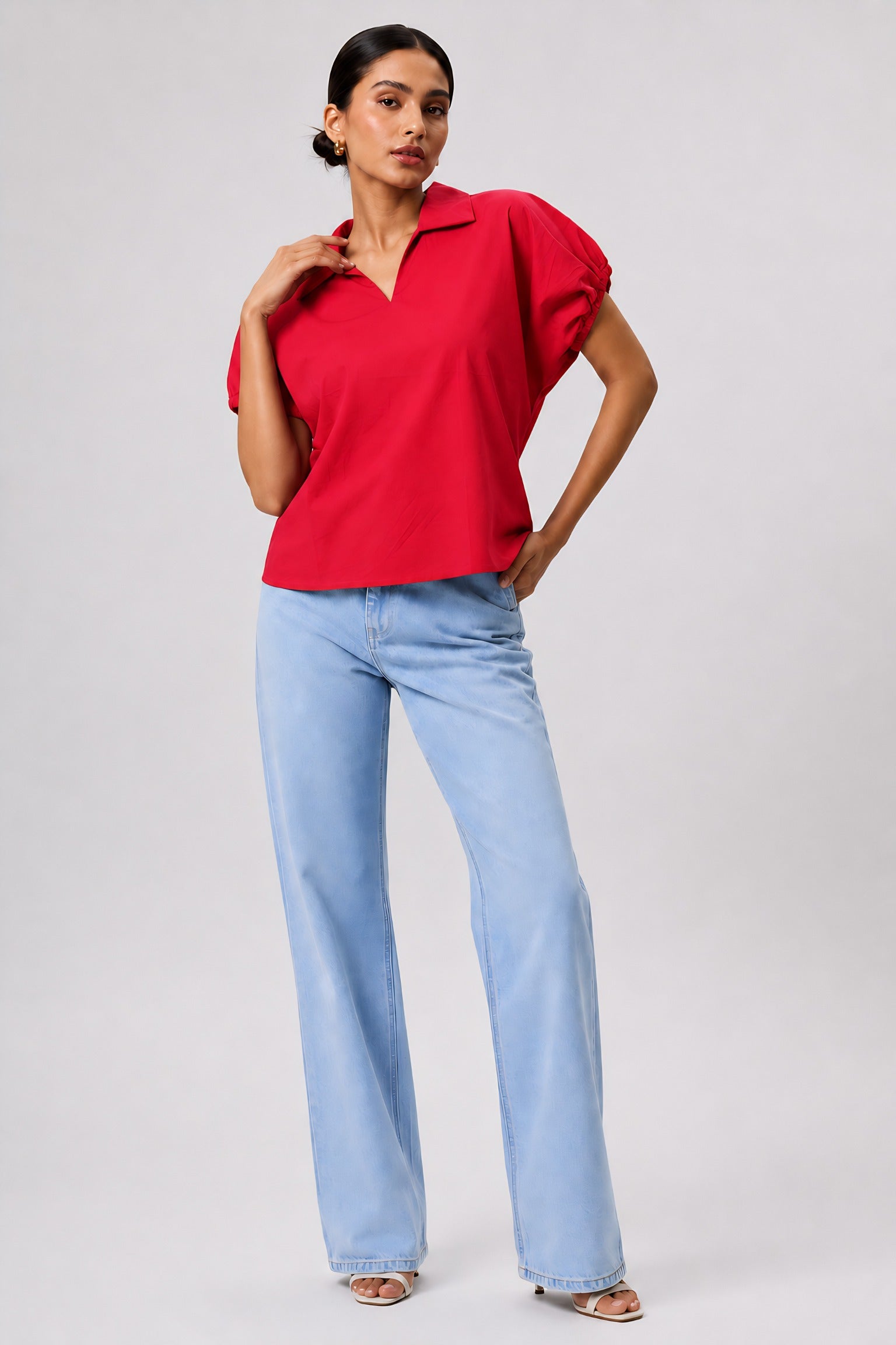 Red Poplin Collared Shirt