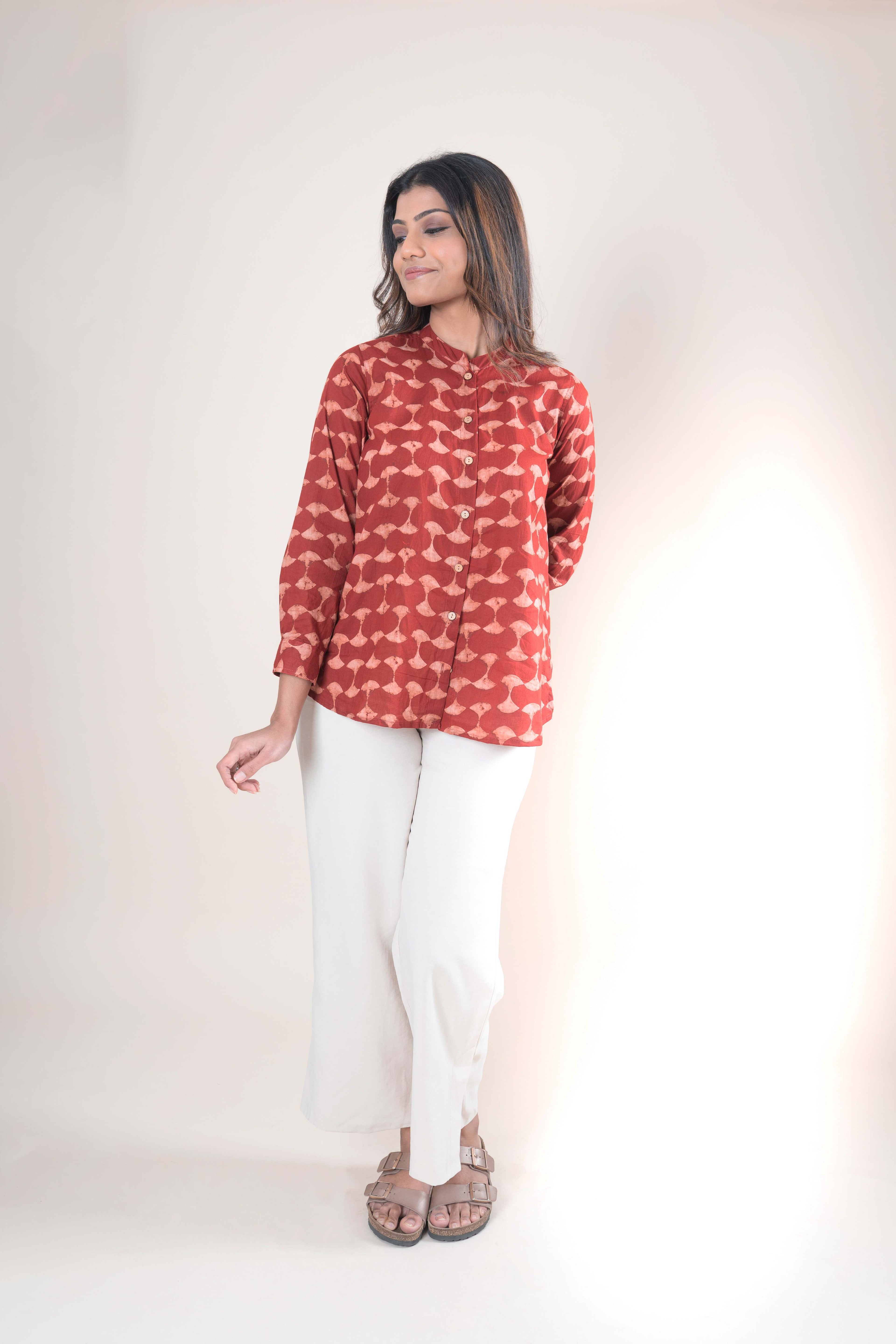 Brick Red Printed Shirt