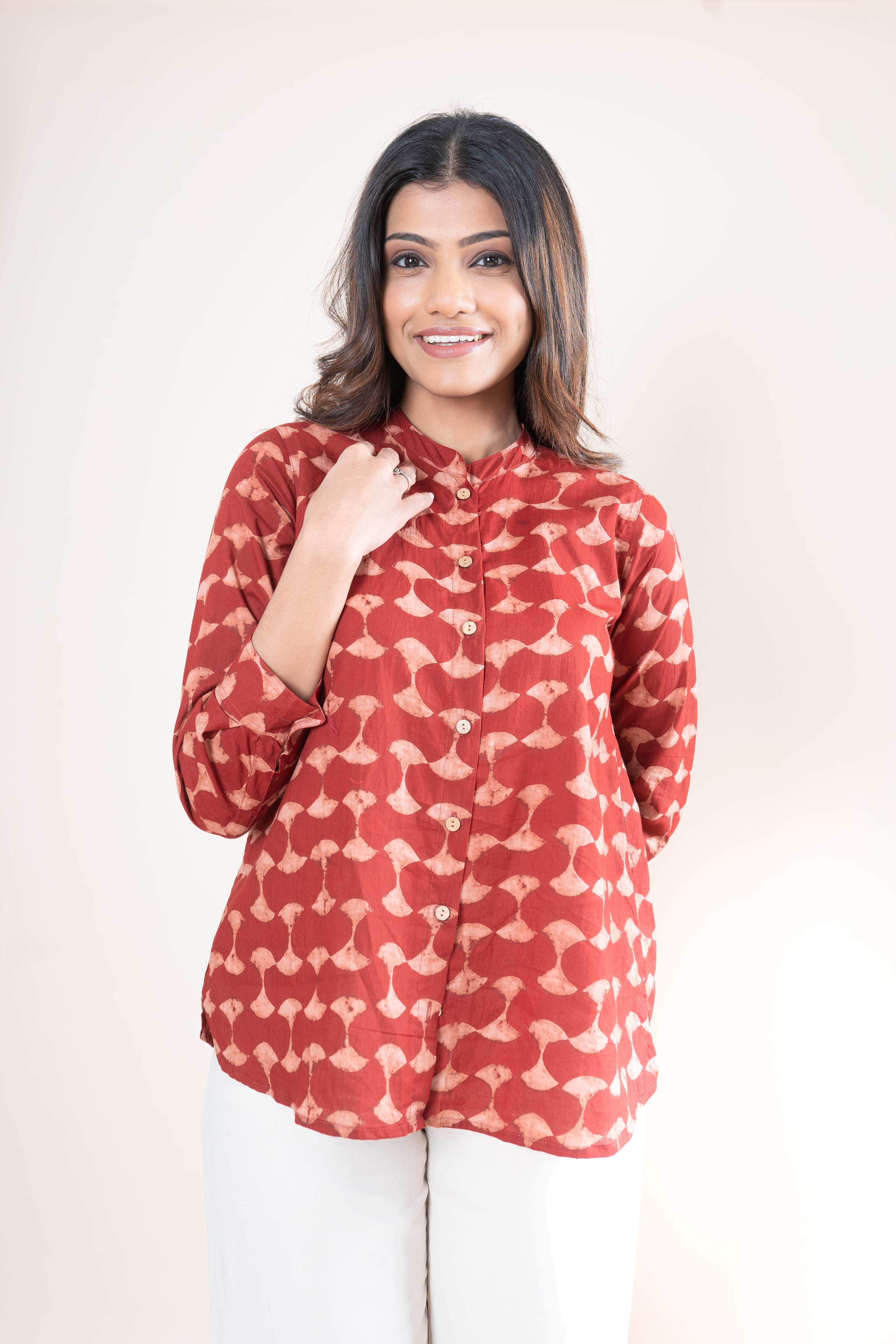 Brick Red Printed Shirt
