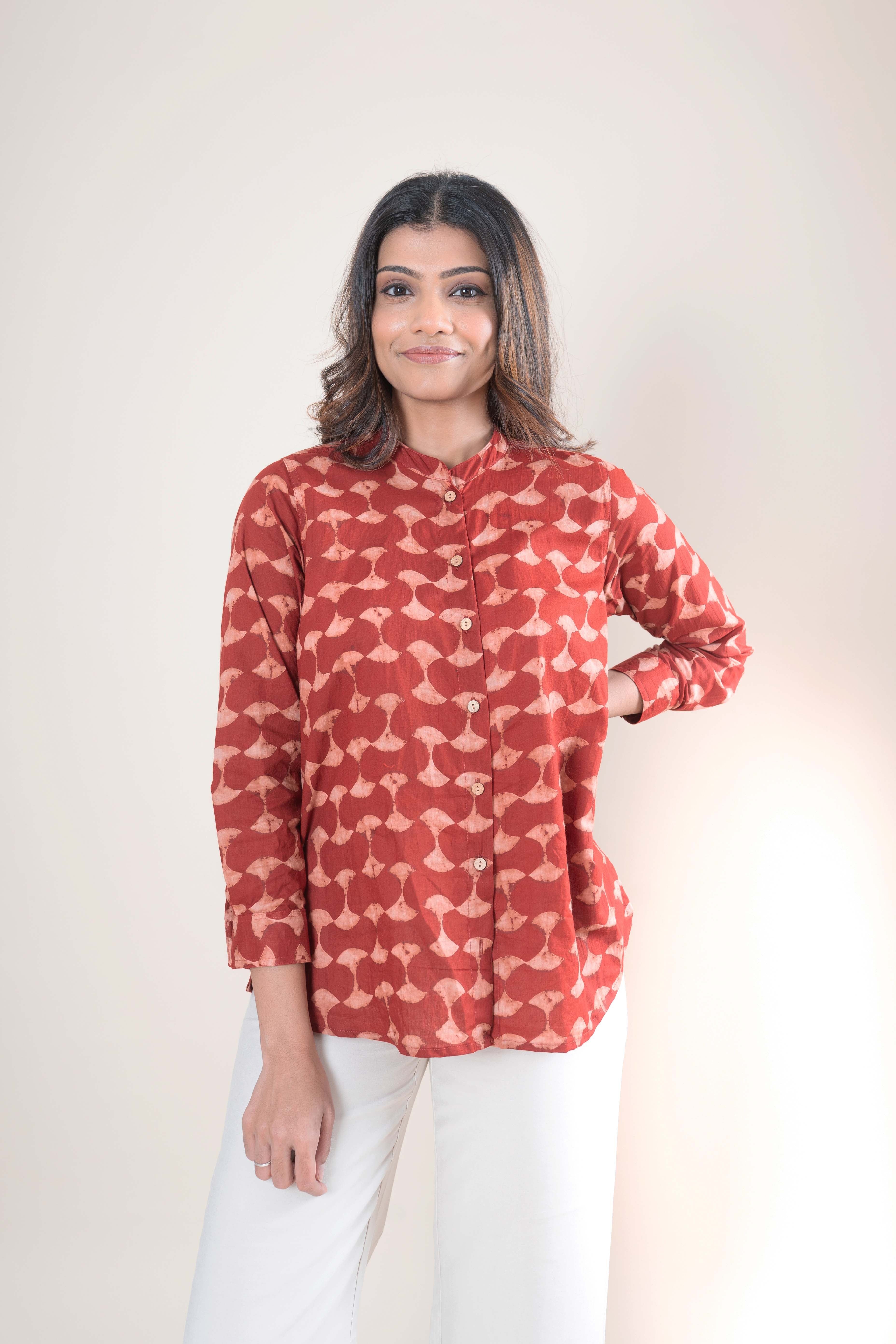Brick Red Printed Shirt