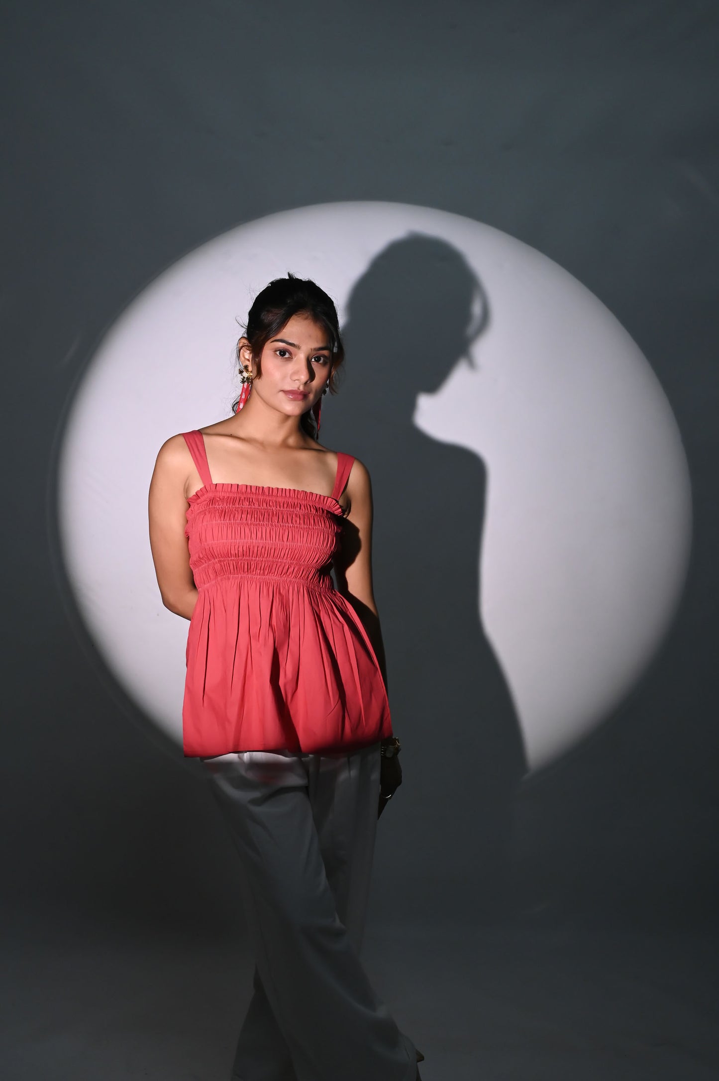 Scarlet Poplin Smocked Top