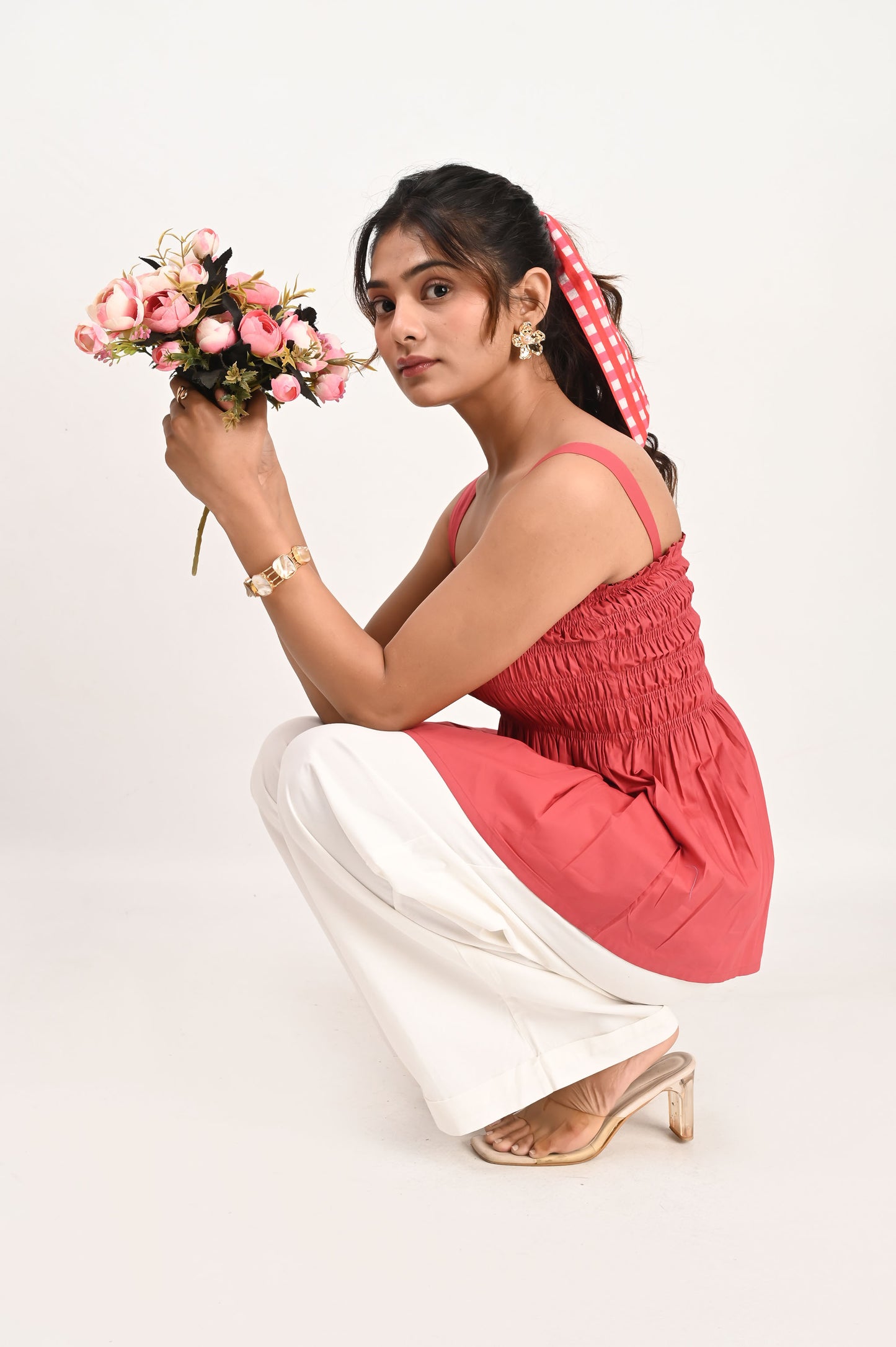 Scarlet Poplin Smocked Top