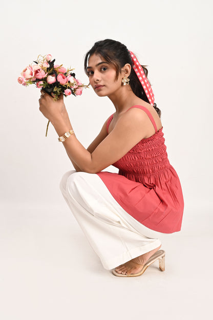 Scarlet Poplin Smocked Top