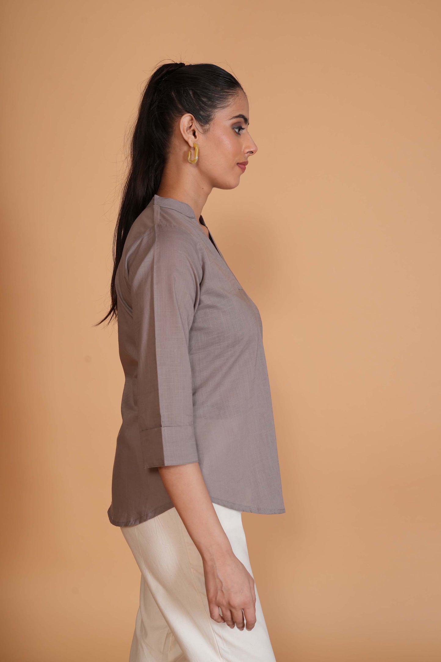 Slate Grey Cambric Cotton Mandarin Collar Tunic