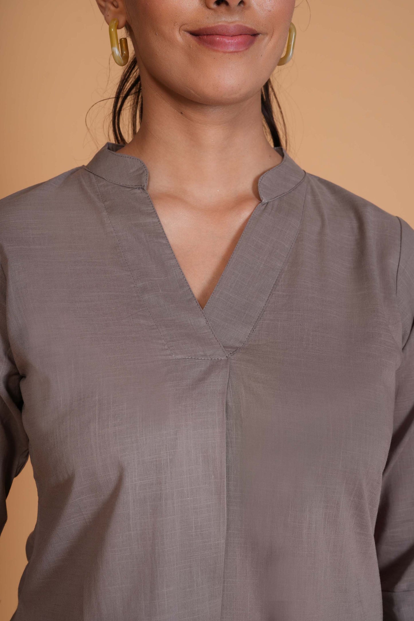Slate Grey Cambric Cotton Mandarin Collar Tunic