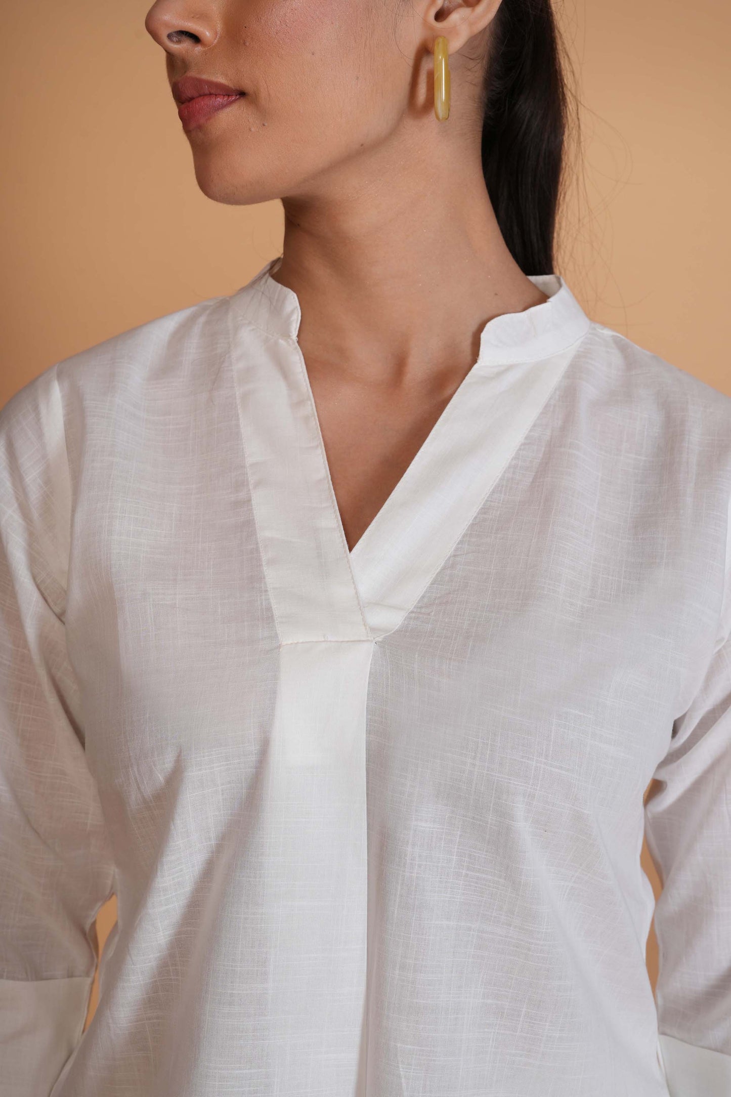 White Cambric Cotton Mandarin Collar Tunic