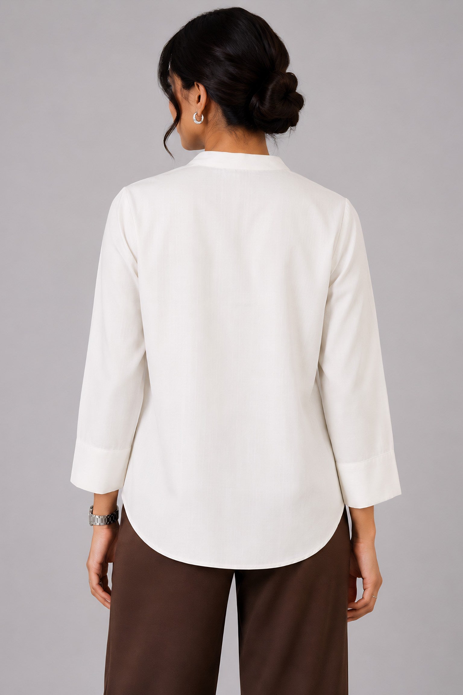 White Mandarin Collared Shirt