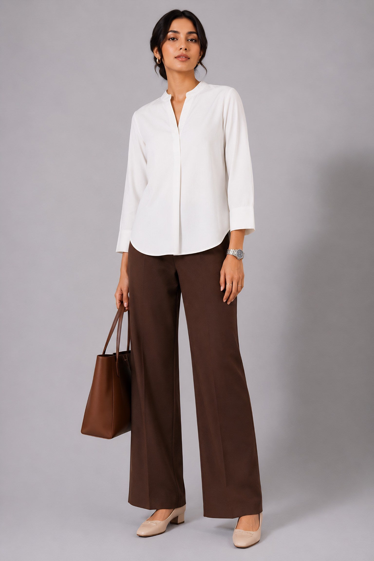 White Mandarin Collared Shirt