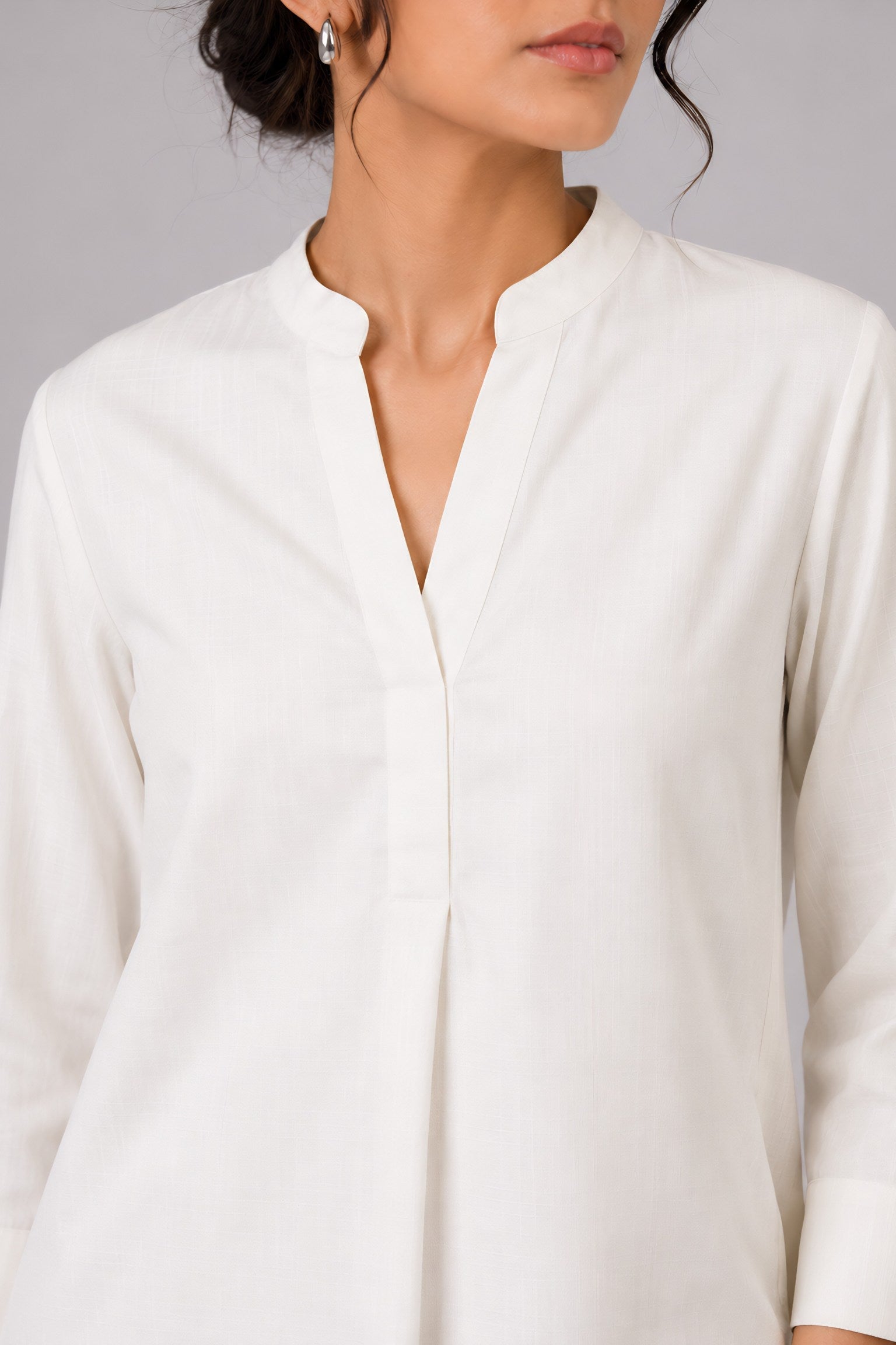 White Mandarin Collared Shirt