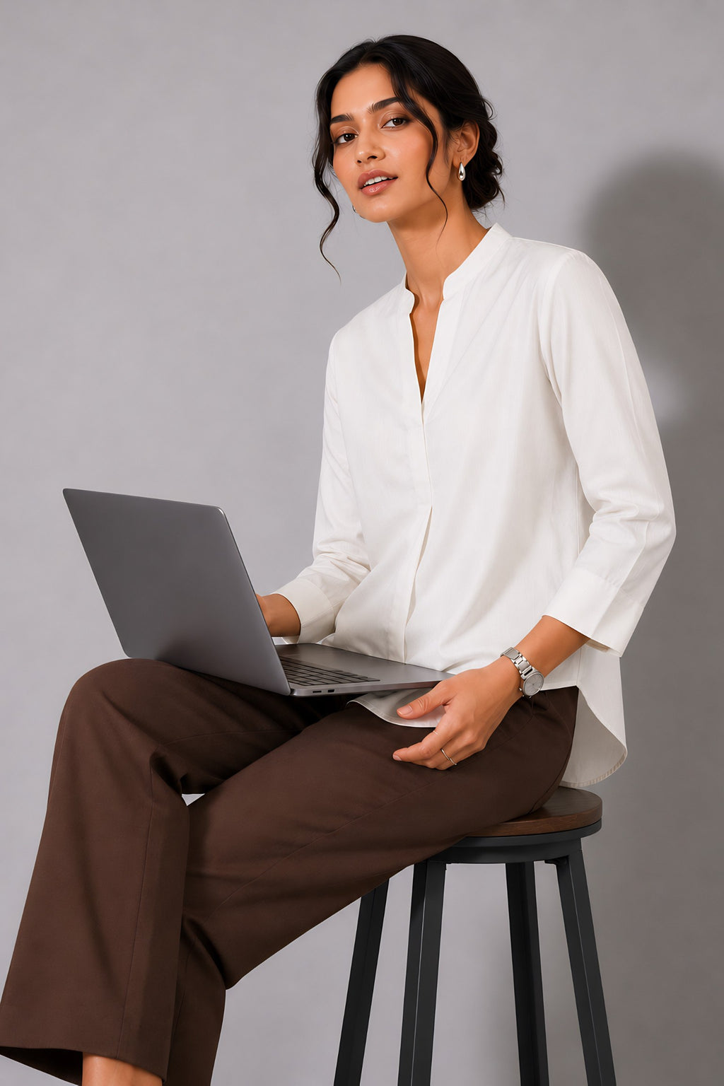 White Mandarin Collared Shirt