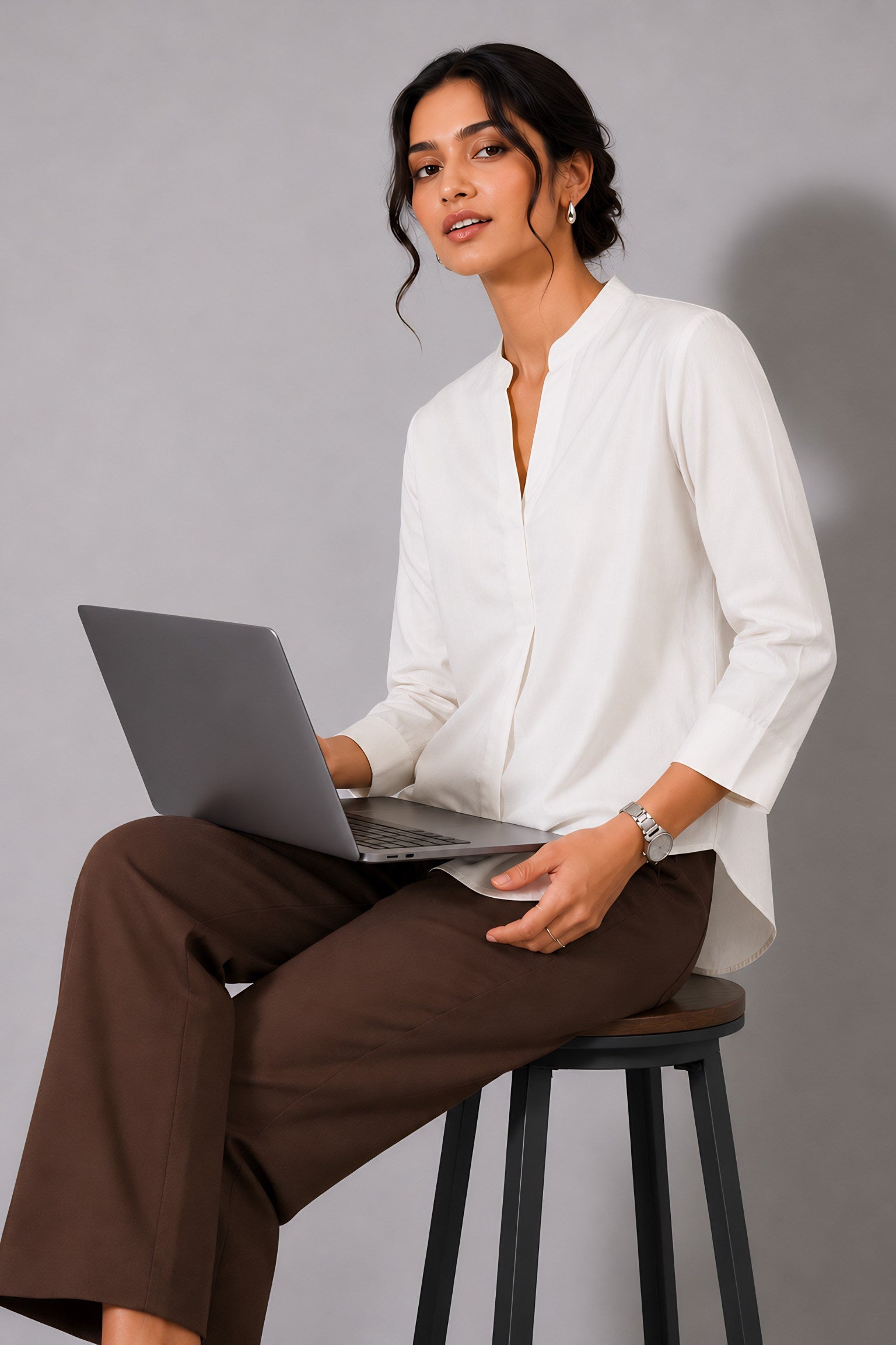 White Mandarin Collared Shirt