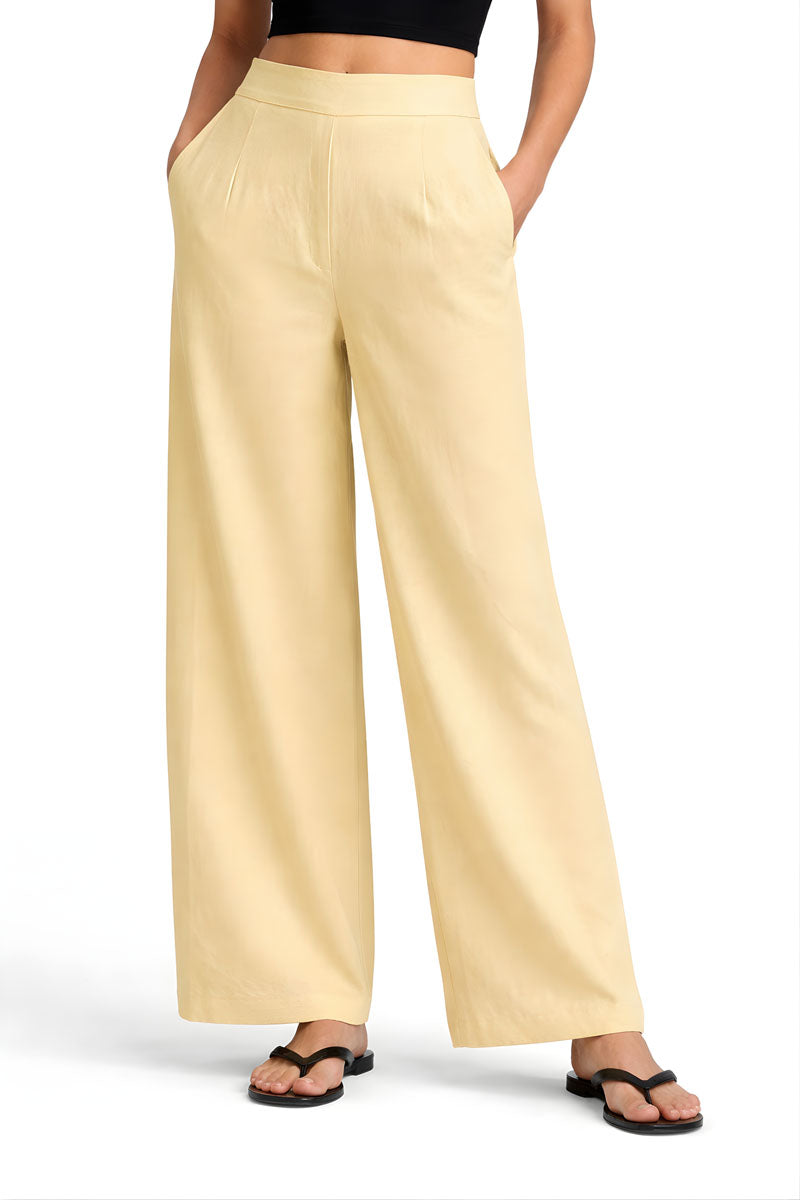 Beige Wide Leg Linen Pant women's wide-leg pants in linen in a wide fit
