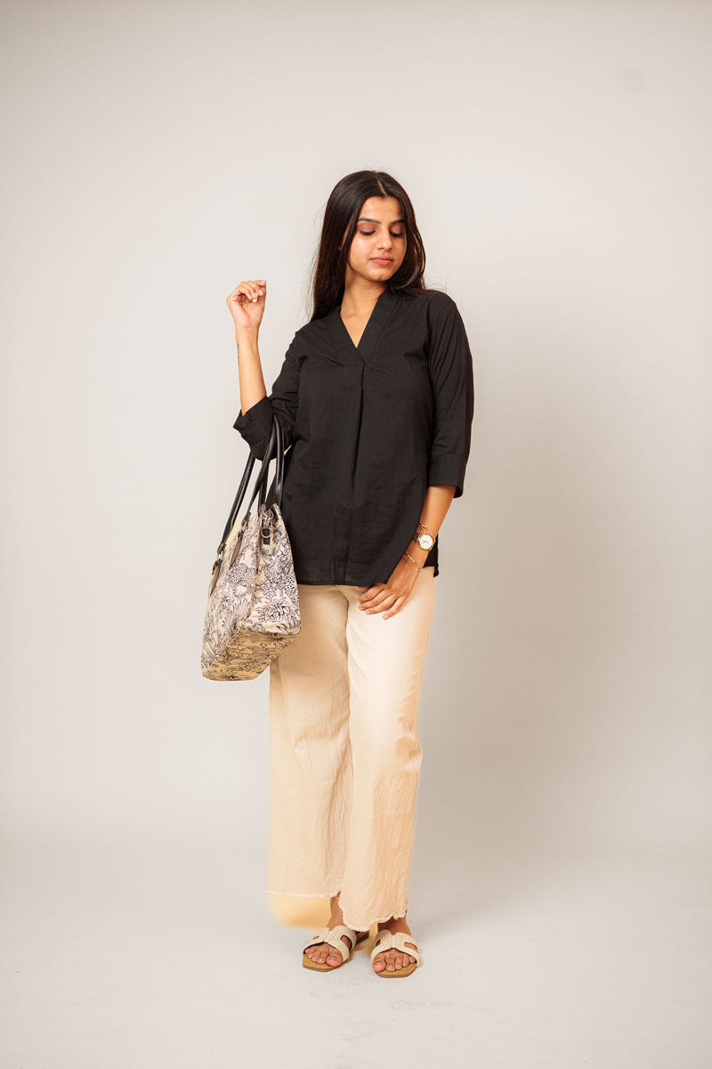 Black Cambric Mandarin Top