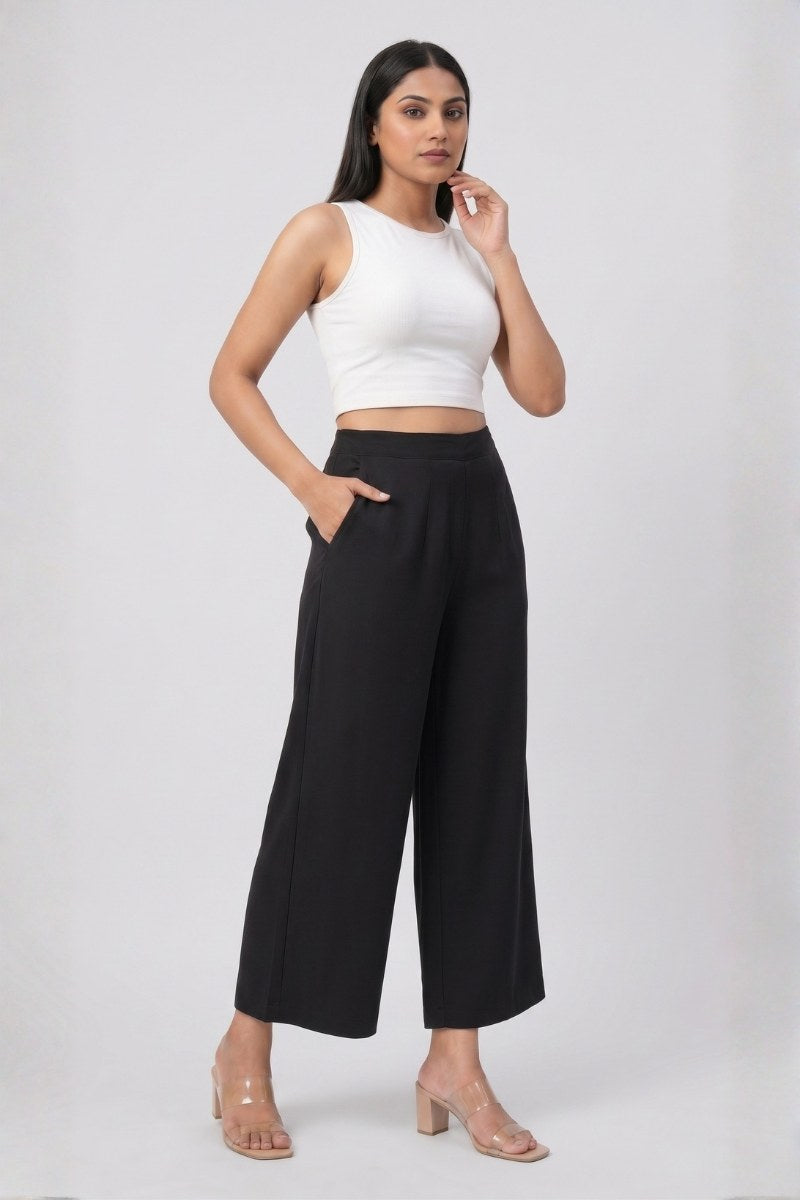 Black Wide Leg Viscose Pant