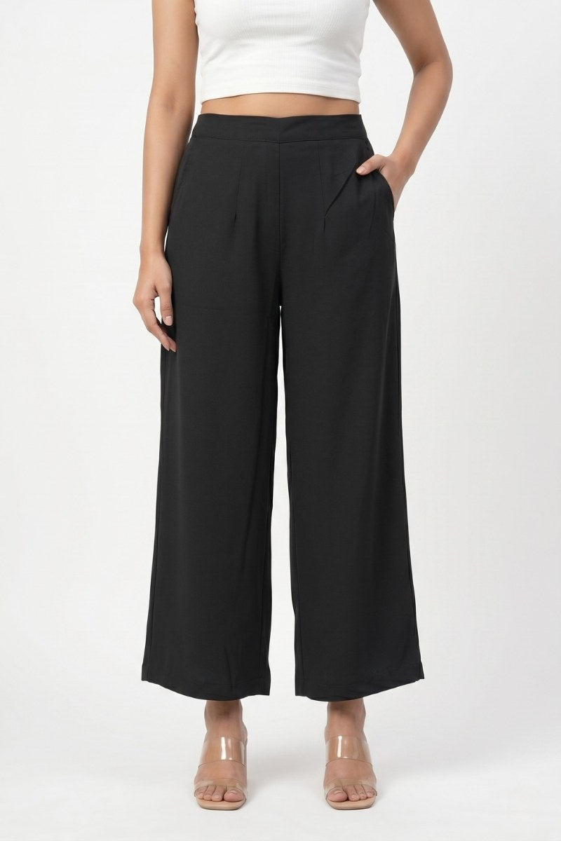 Black Wide Leg Viscose Pant