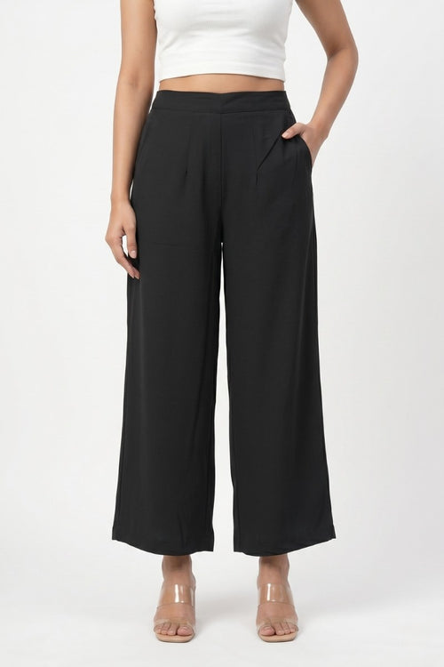 Black Wide Leg Viscose Pant