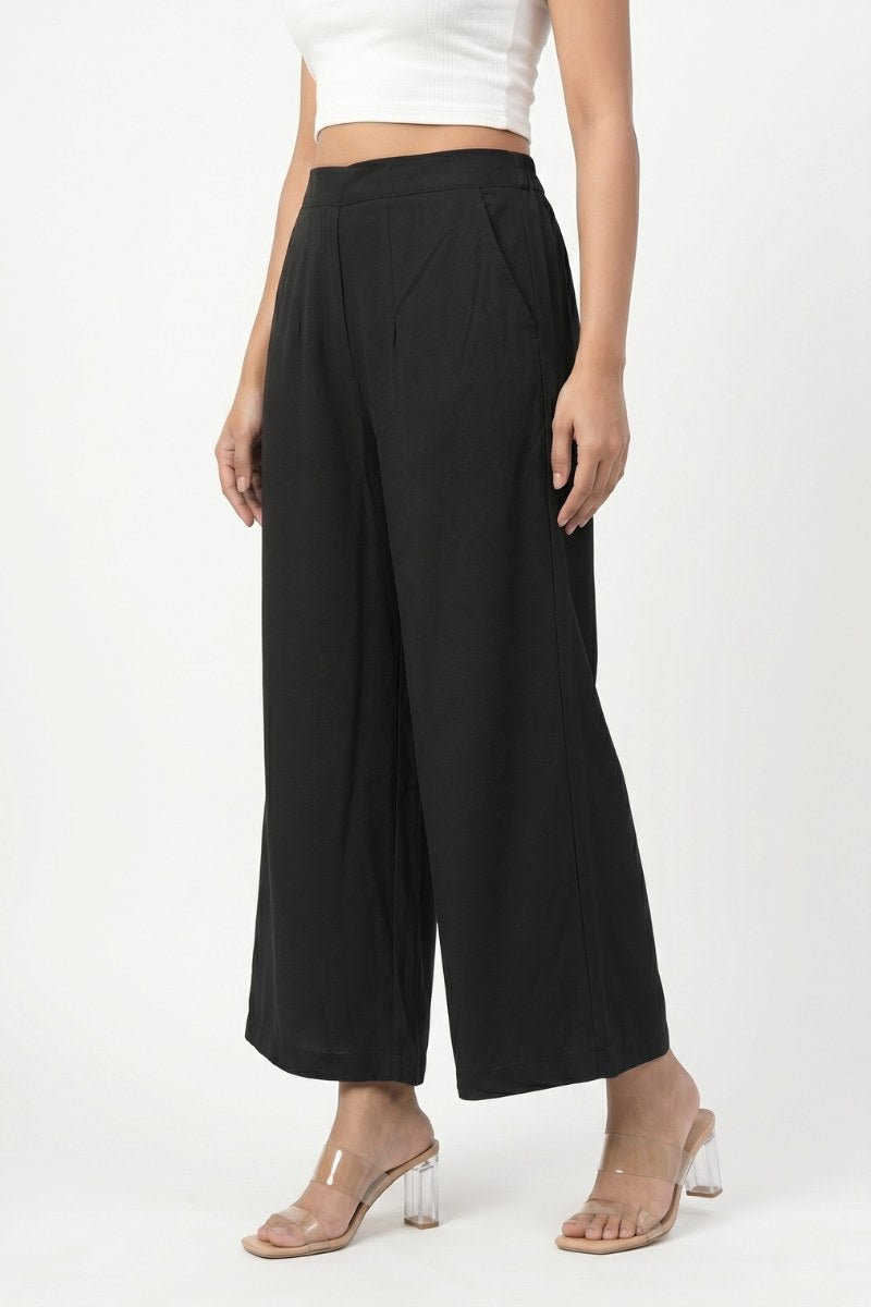 Black Wide Leg Viscose Pant