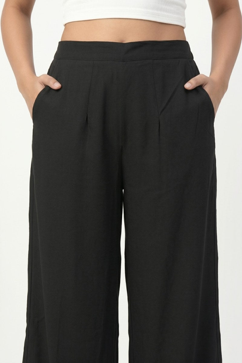 Black Wide Leg Viscose Pant