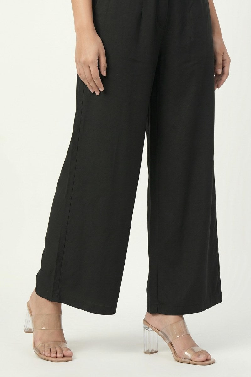 Black Wide Leg Viscose Pant