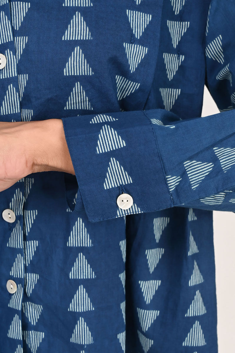 Blue Geometric Pleated Shirt