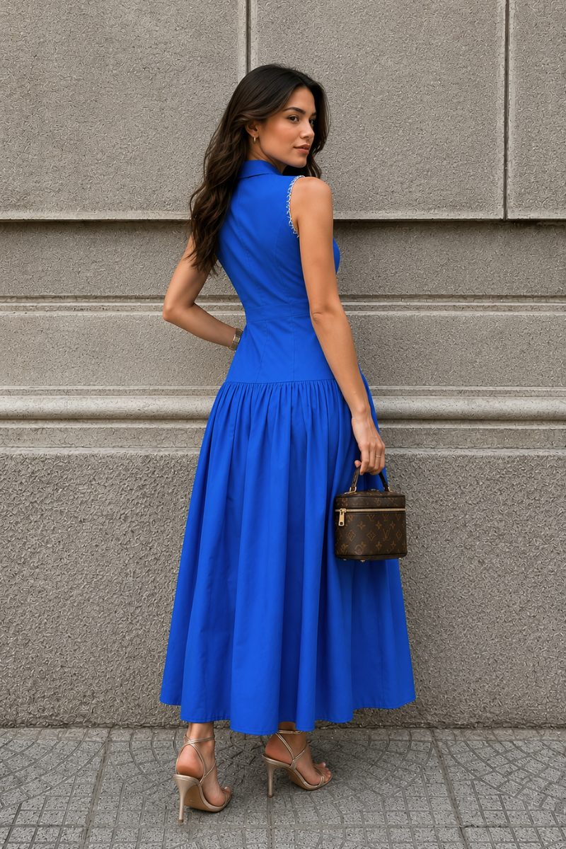 Blue Sleeveless Bow Tie Dress