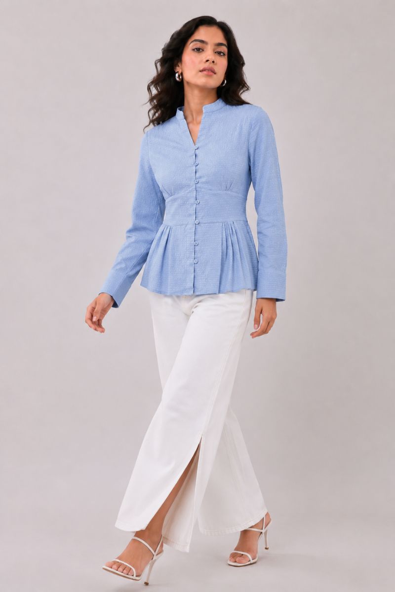 Blue Solid Fitted Shirt