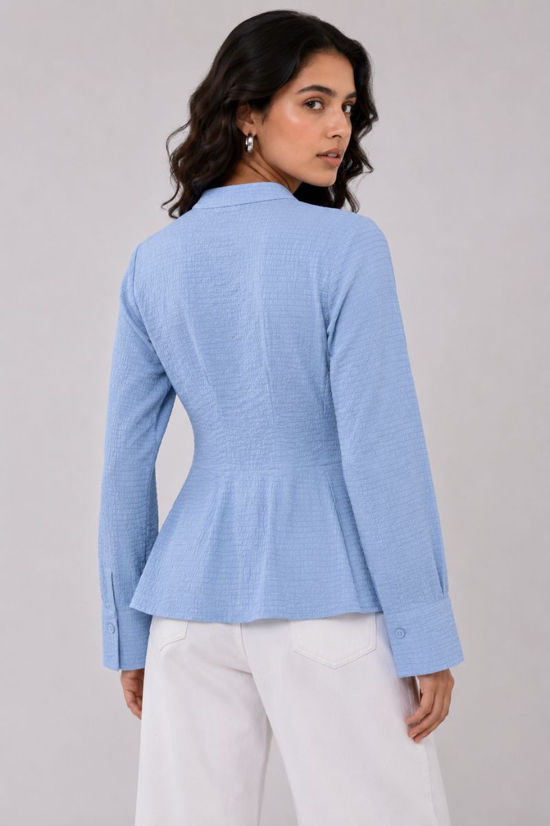 Blue Solid Fitted Shirt