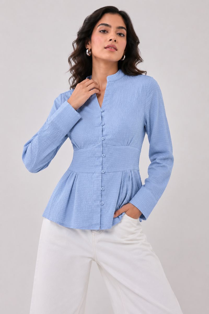 Blue Solid Fitted Shirt