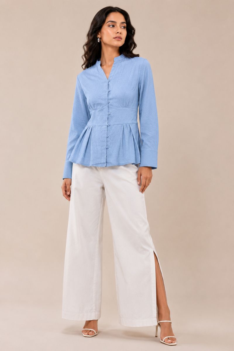 Blue Solid Fitted Shirt
