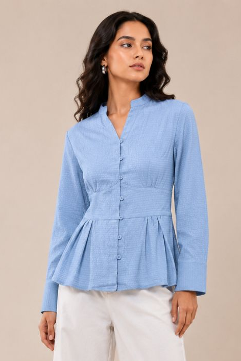 Blue Solid Fitted Shirt
