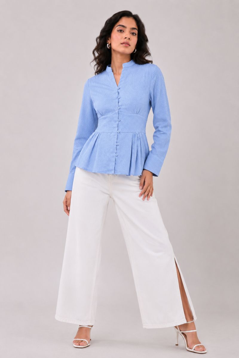 Blue Solid Fitted Shirt