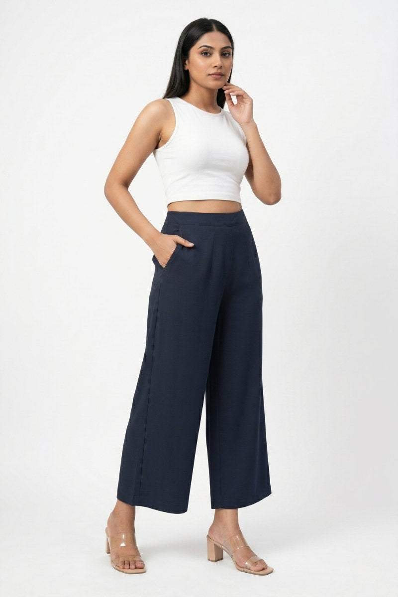 Blue Wide Leg Viscose Pant