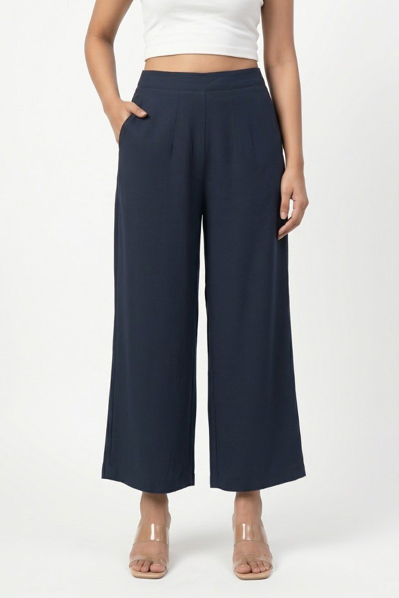 Blue Wide Leg Viscose Pant