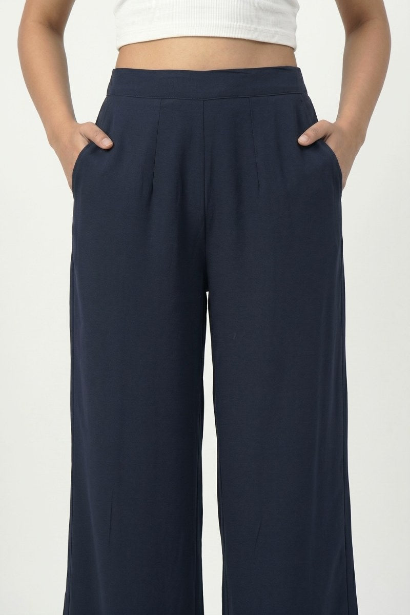 Blue Wide Leg Viscose Pant