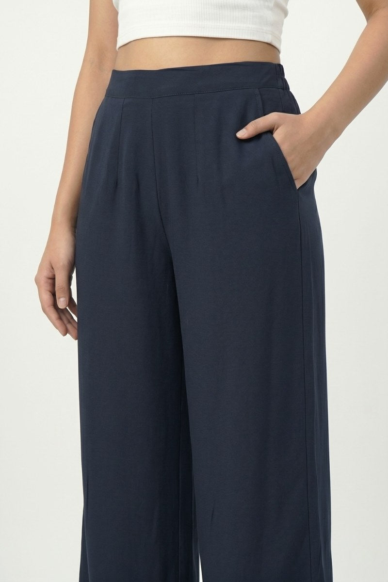 Blue Wide Leg Viscose Pant