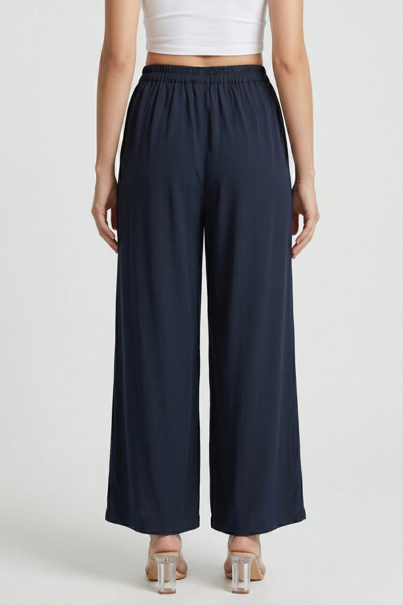 Blue Wide Leg Viscose Pant